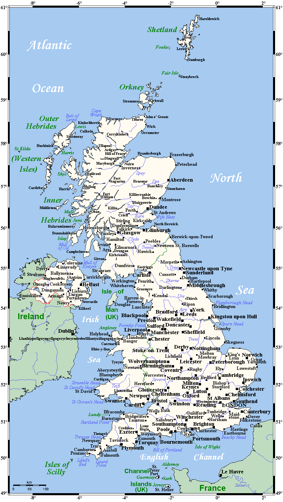 Karte Staedte England