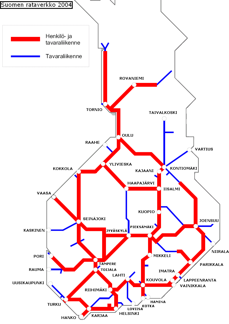 Karte Eisenbahnnetz Finnland