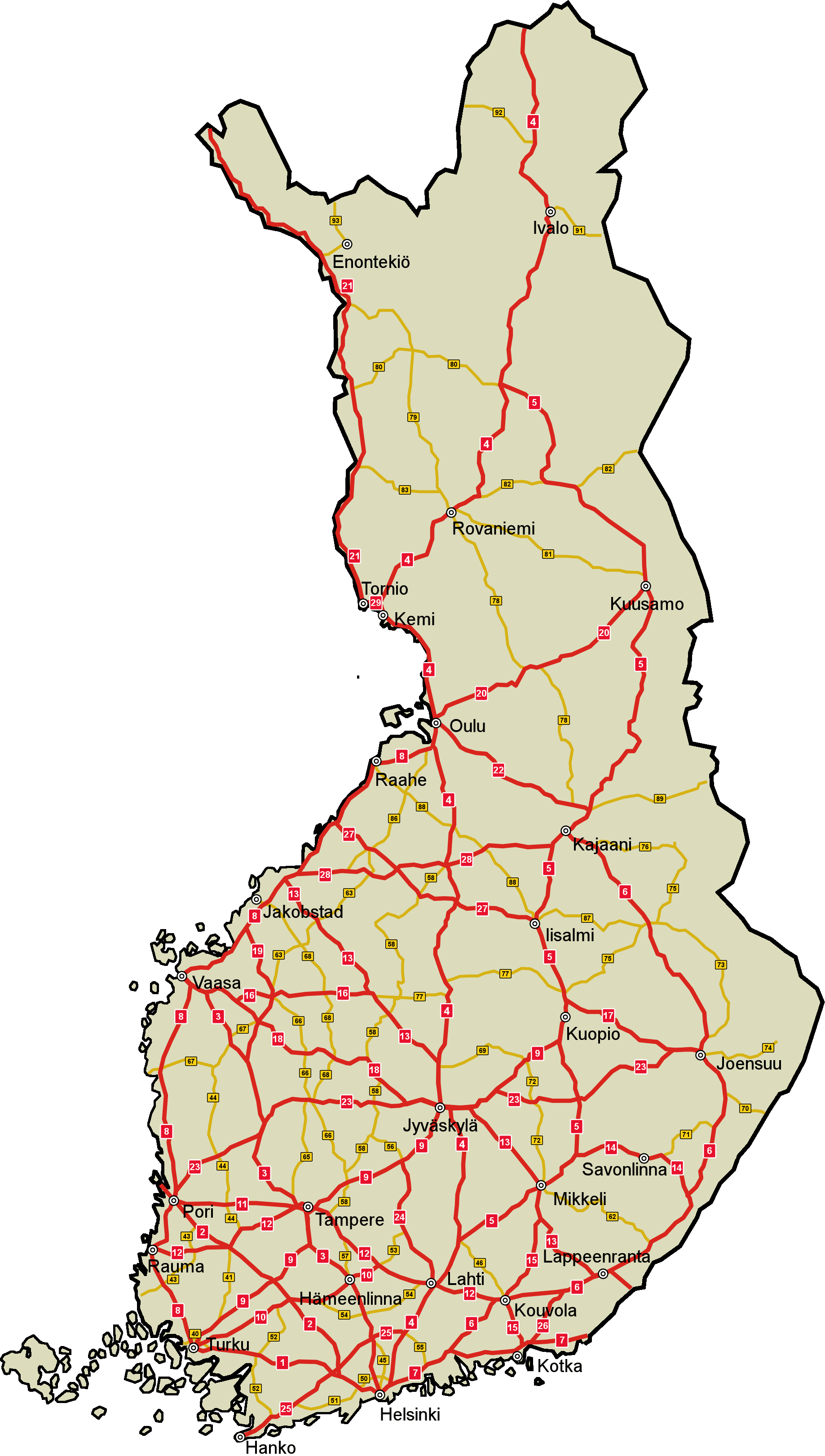 Strassenkarte Finnland